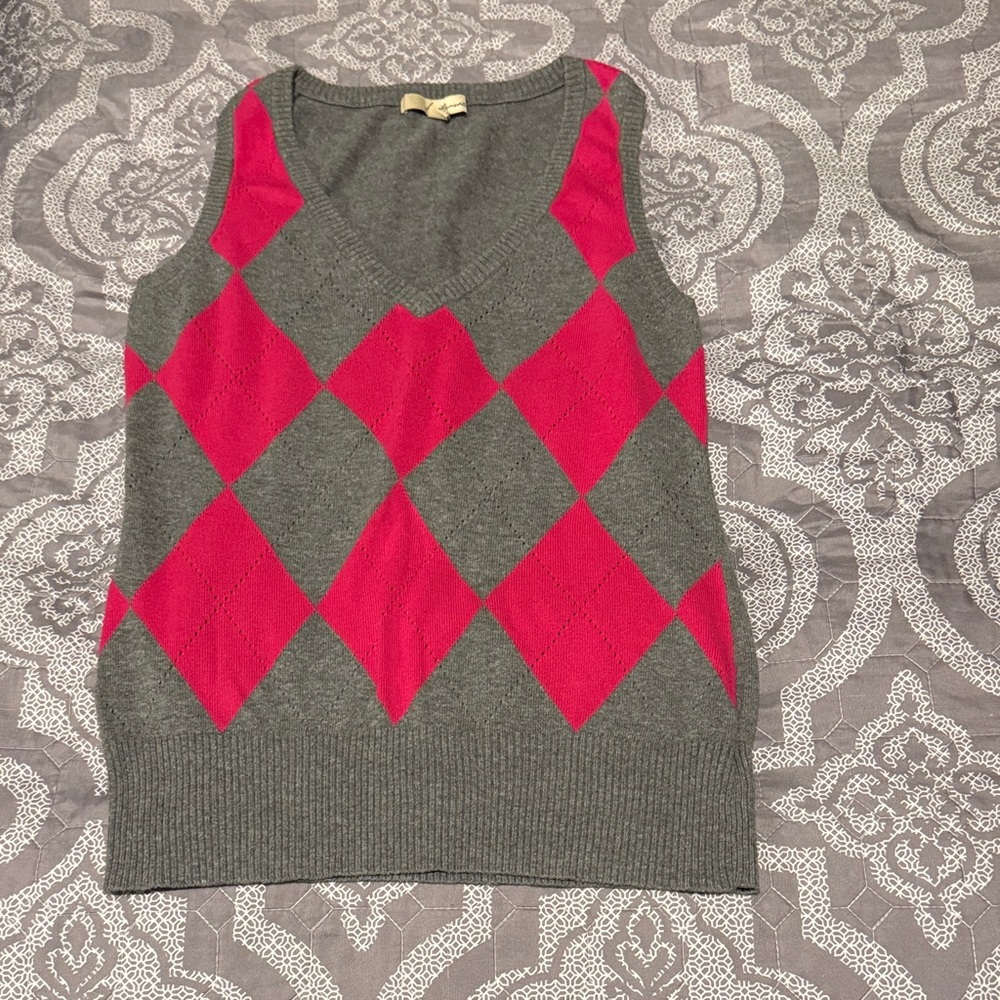 Gray and Pink Off-the-Shoulder Sweater Vest